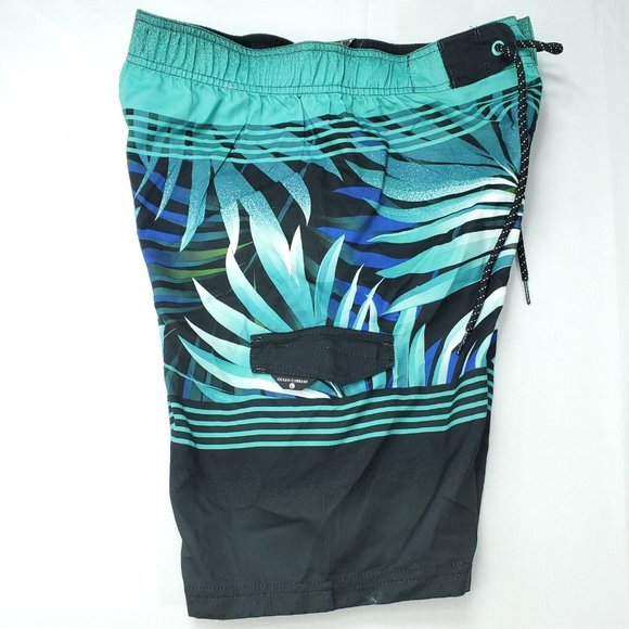 Ocean Current OC Boardshorts Boys L (Approx. 14/16) Green Black Leaf - Picture 8 of 11